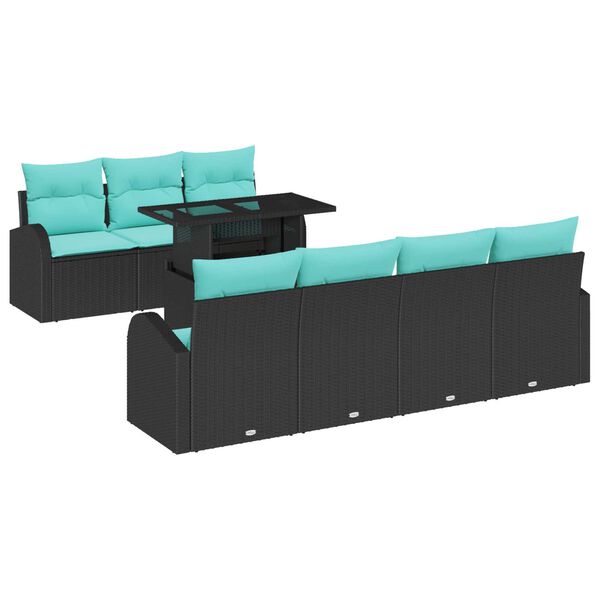 vidaXL 8 Piece Garden Sofa Set with Cushions Black Poly Rattan