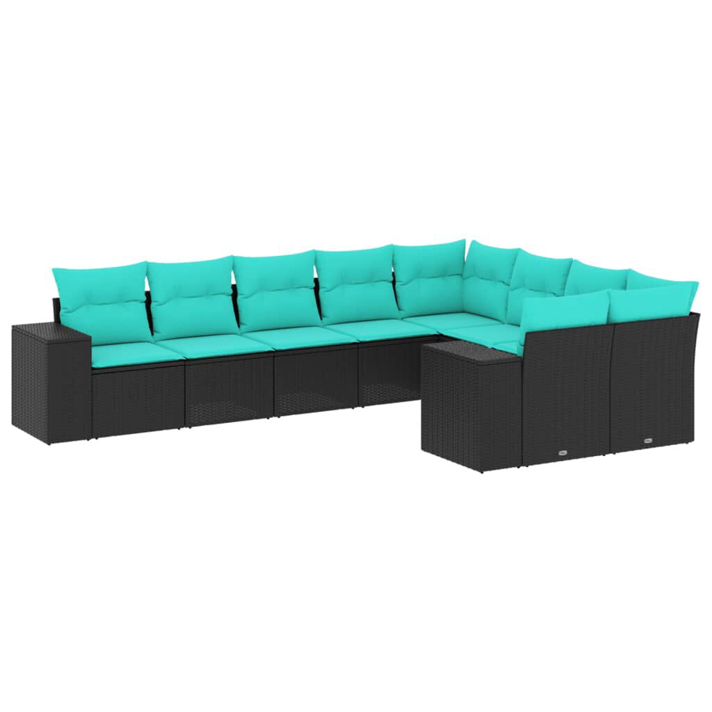 vidaXL 9 Piece Garden Sofa Set with Cushions Black Poly Rattan