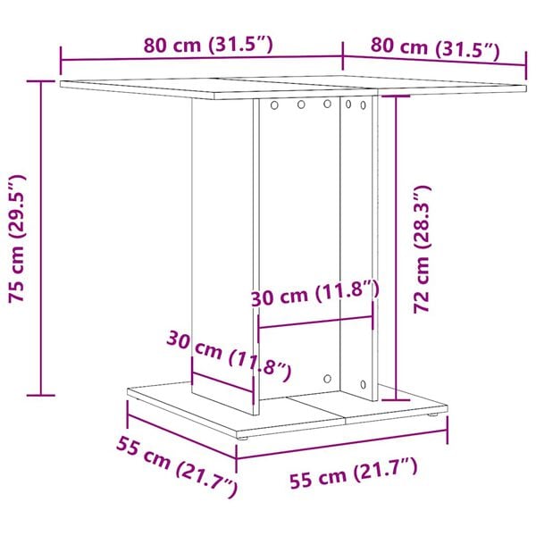 vidaXL Dining Table Smoked Oak 80x80x75 cm Engineered Wood