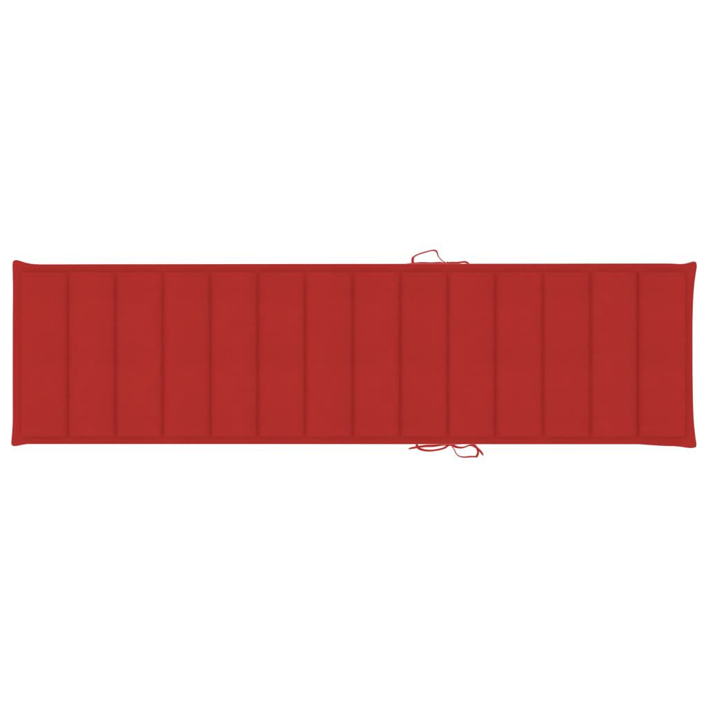 vidaXL Sun Lounger with Red Cushion Solid Teak Wood