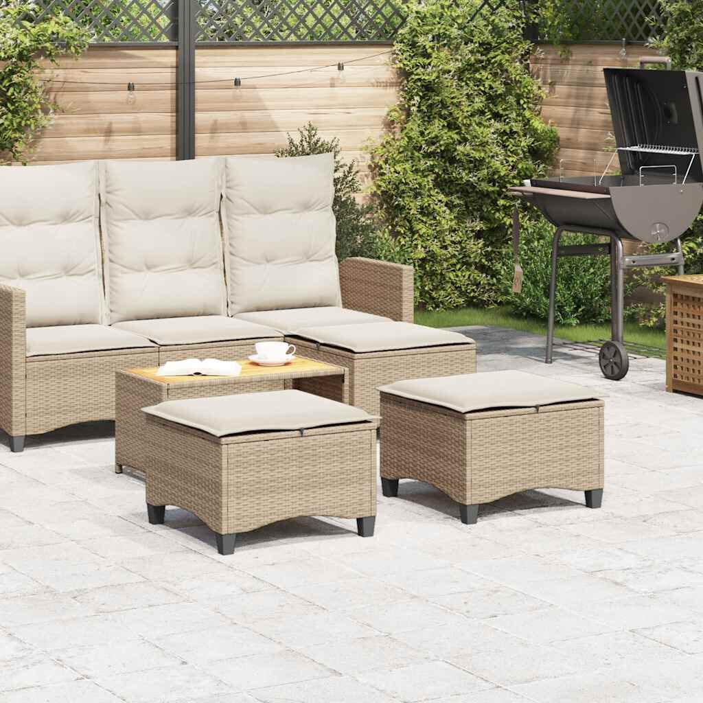 vidaXL Garden Stools with Cushions 2 pcs Beige 55x55x36 cm Poly Rattan
