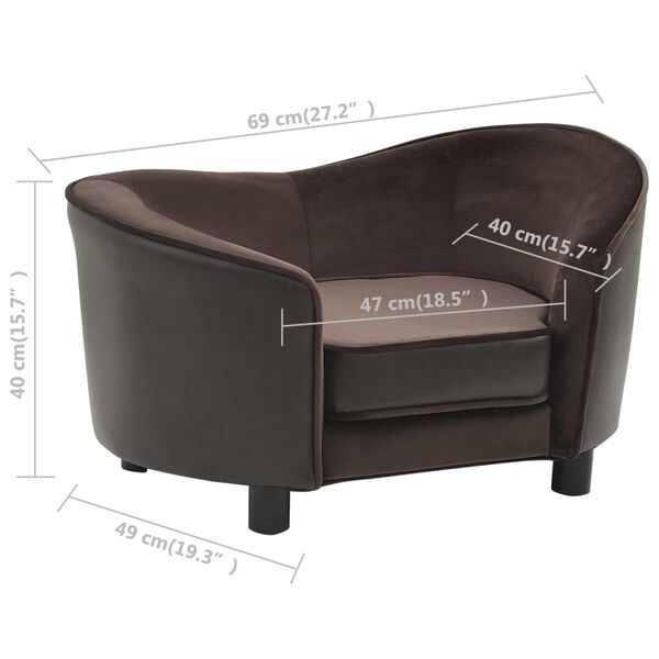 vidaXL Dog Sofa Brown 69x49x40 cm Plush and Faux Leather