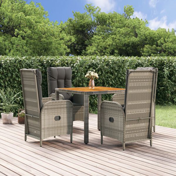 vidaXL 5 Piece Garden Dining Set with Cushions Grey Poly Rattan
