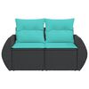 vidaXL Garden Sofa with Cushions 2-Seater Black Poly Rattan