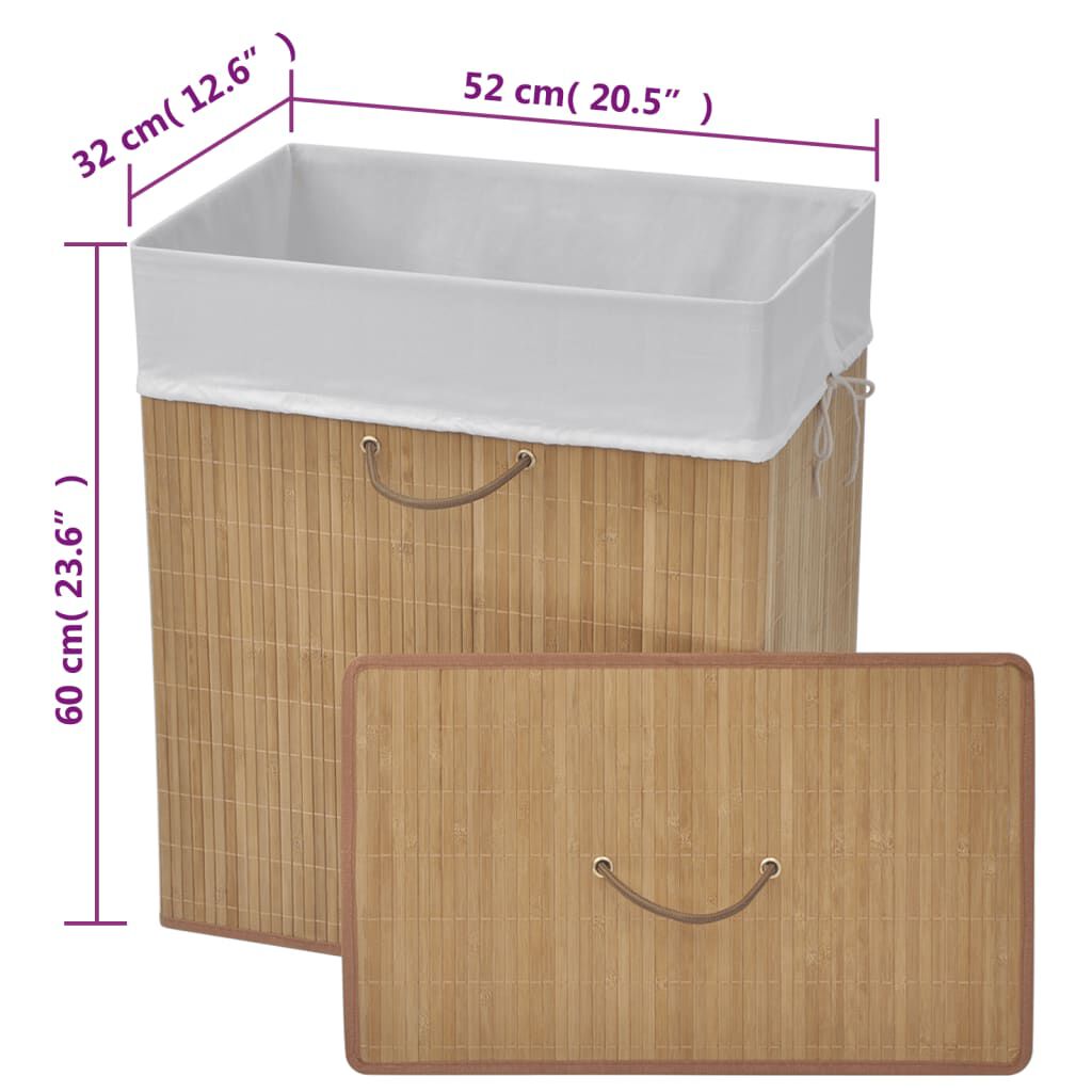 vidaXL Bamboo Laundry Bin Rectangular Natural