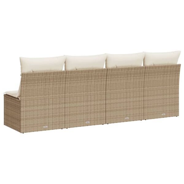 vidaXL Garden Sofa with Cushions 4-Seater Beige Poly Rattan