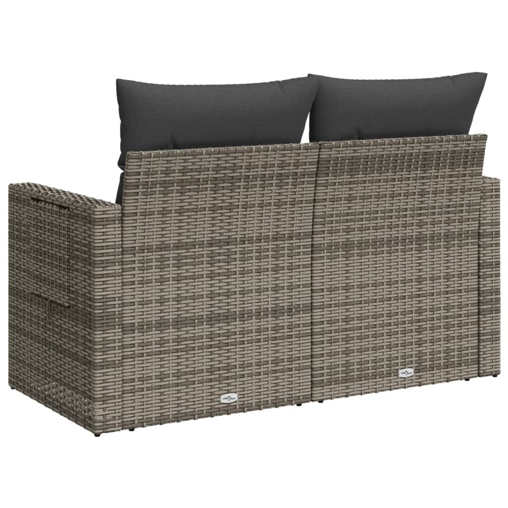 vidaXL Garden Sofa with Cushions 2-Seater Grey Poly Rattan