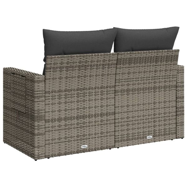 vidaXL Garden Sofa with Cushions 2-Seater Grey Poly Rattan