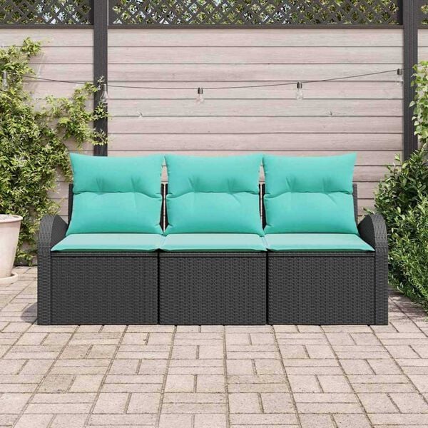 vidaXL Garden Sofa Set with Cushion 3 pcs Black Poly rattan