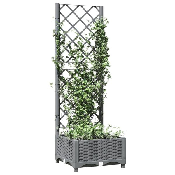 vidaXL Garden Planter with Trellis Light Grey 40x40x121.5 cm PP
