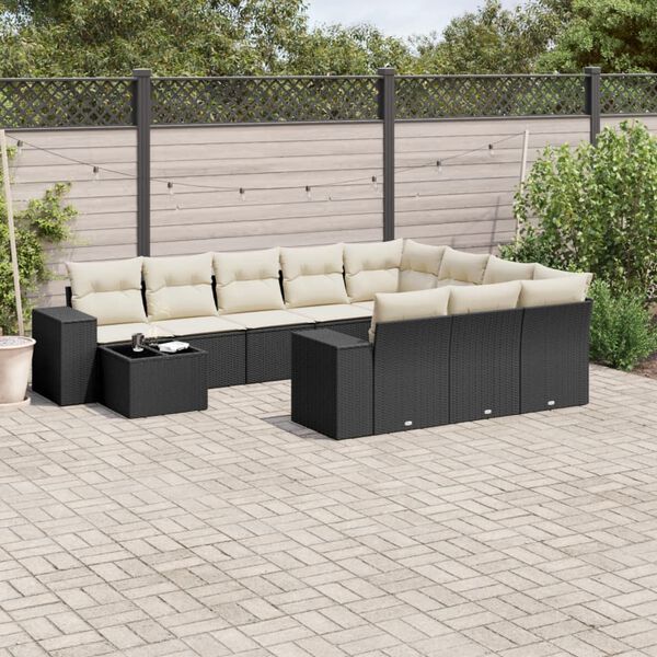 vidaXL 11 Piece Garden Sofa Set with Cushions Black Poly Rattan