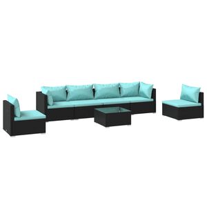 vidaXL 7 Piece Garden Lounge Set with Cushions Poly Rattan Black