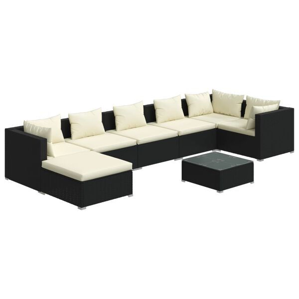 vidaXL 8 Piece Garden Lounge Set with Cushions Poly Rattan Black