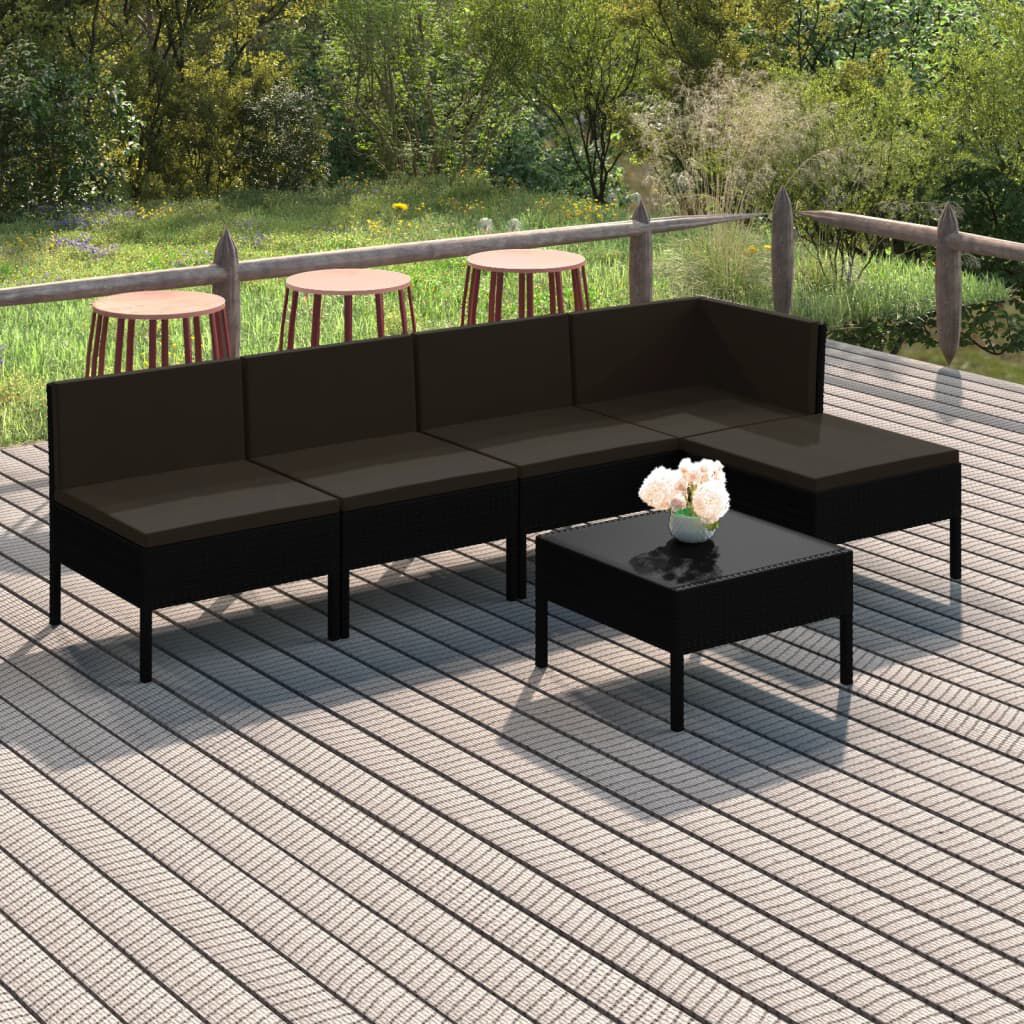 vidaXL 6 Piece Garden Lounge Set with Cushions Poly Rattan Black
