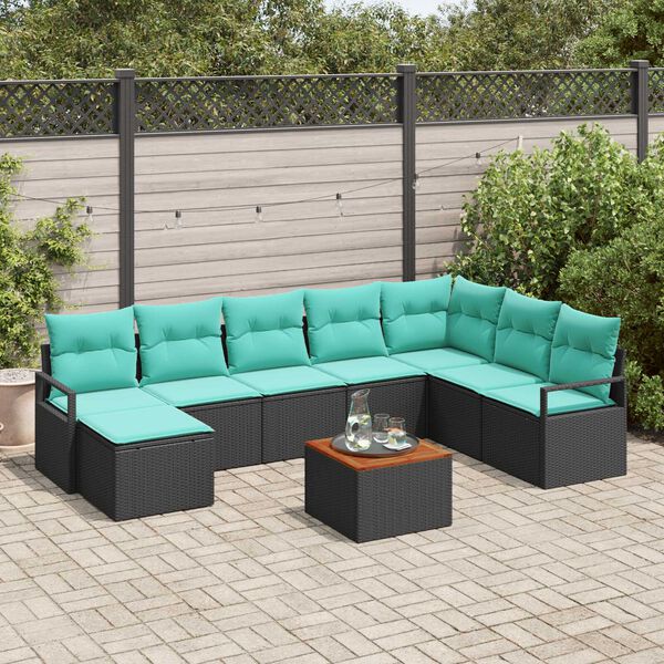 vidaXL Garden Sofa Set 9 pcs Black and turquoise