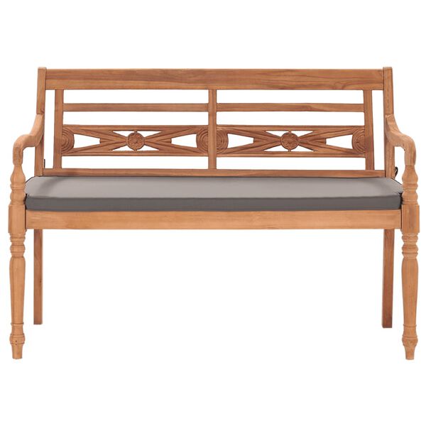 vidaXL Batavia Bench with Dark Grey Cushion 120 cm Solid Teak Wood