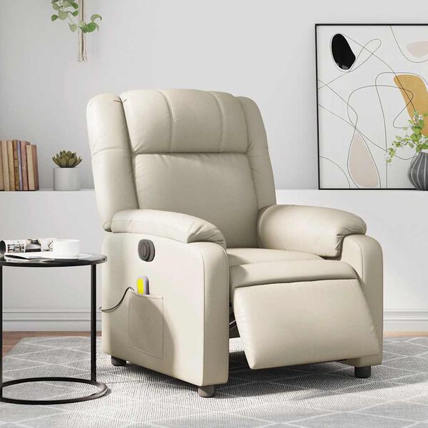 vidaXL Electric Massage Recliner Chair Cream Faux Leather