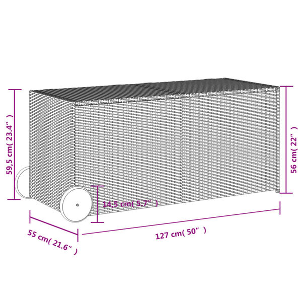 vidaXL Garden Storage Box with Wheels Brown 283L Poly Rattan