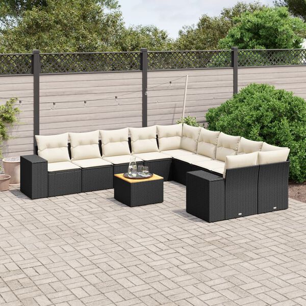 vidaXL 11 Piece Garden Sofa Set with Cushions Black Poly Rattan
