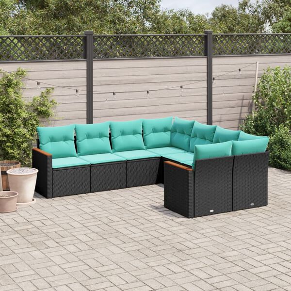 vidaXL 8 Piece Garden Sofa Set with Cushions Black Poly Rattan