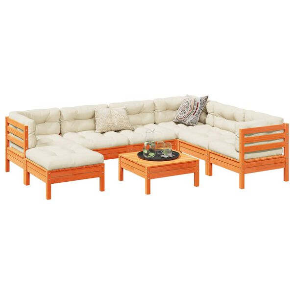 vidaXL 8 Piece Garden Sofa Set with Cushions Wax Brown Solid Wood Pine