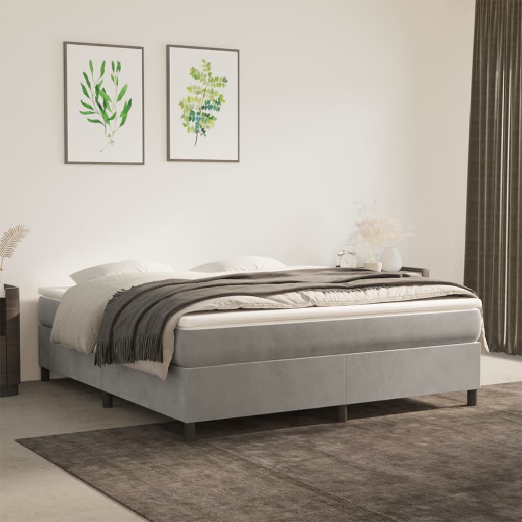 vidaXL Box Spring Bed with Mattress Light Grey 183x213 cm California King Velvet