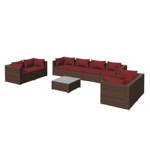 vidaXL 9 Piece Garden Lounge Set with Cushions Poly Rattan Brown