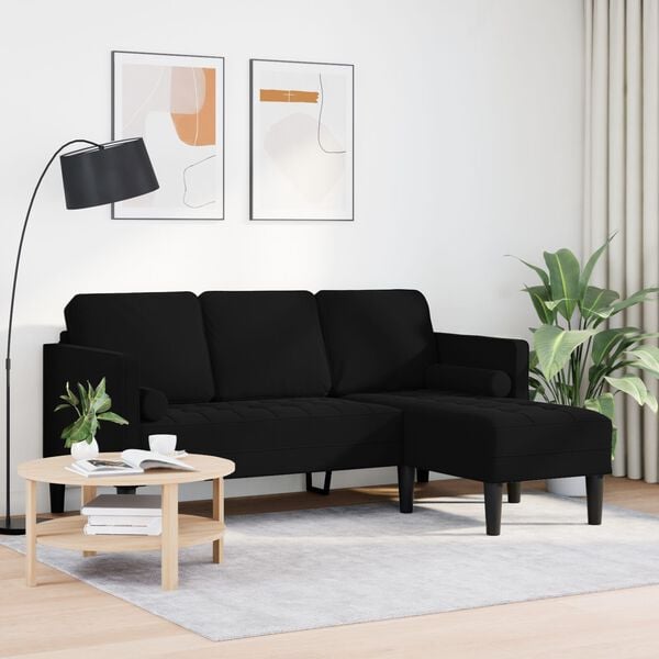 vidaXL Garden Sofa with Bench and Cushions L-Shaped Black Velvet