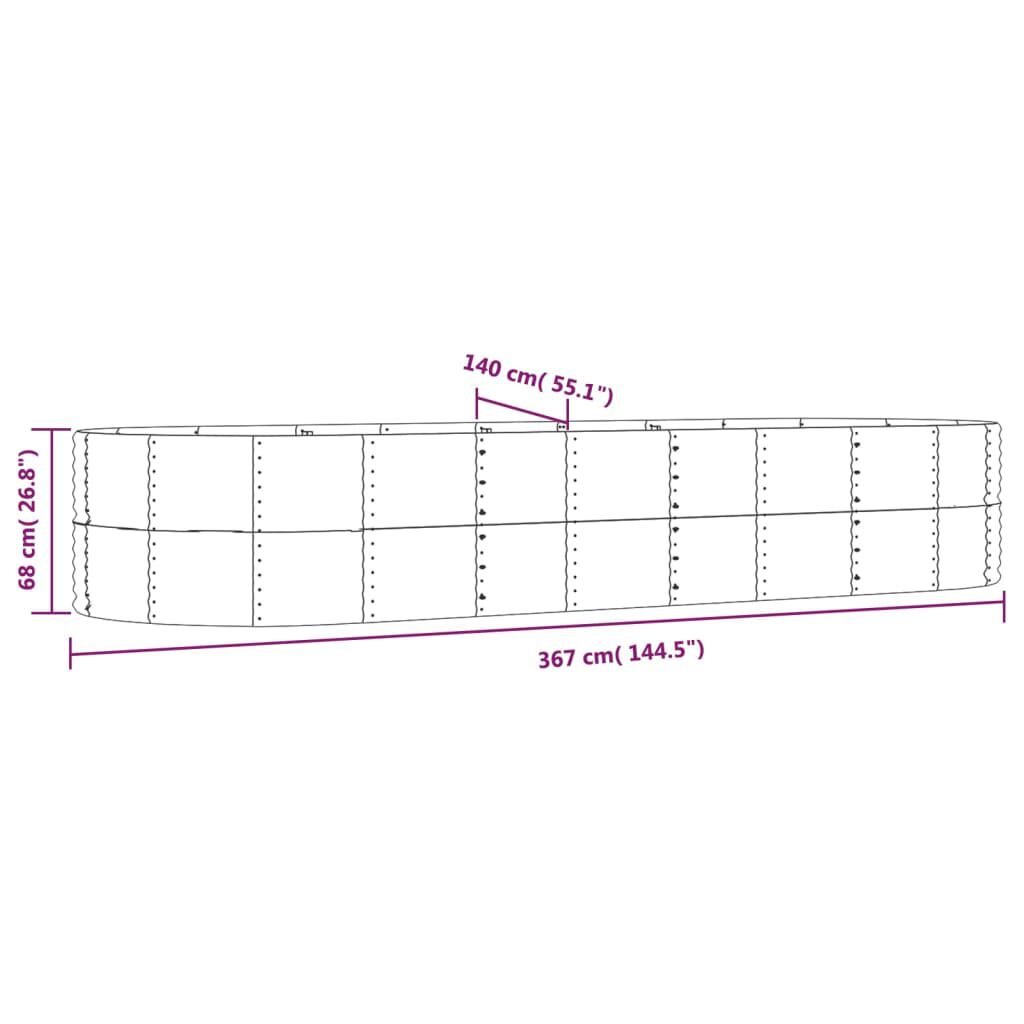 vidaXL Garden Raised Bed Grey 367x140x68 cm Powder-coated Steel