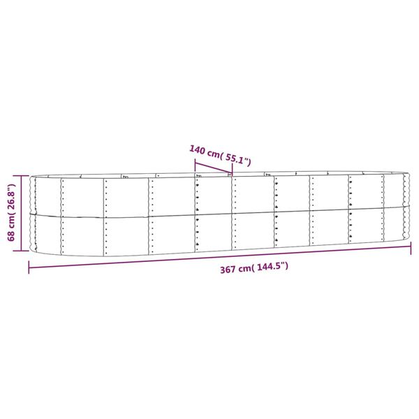 vidaXL Garden Raised Bed Grey 367x140x68 cm Powder-coated Steel