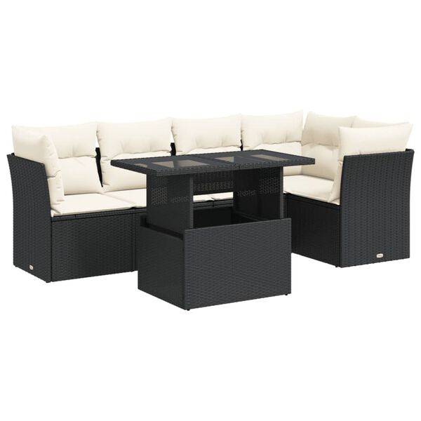vidaXL 6 Piece Garden Sofa Set with Cushions Black Poly Rattan
