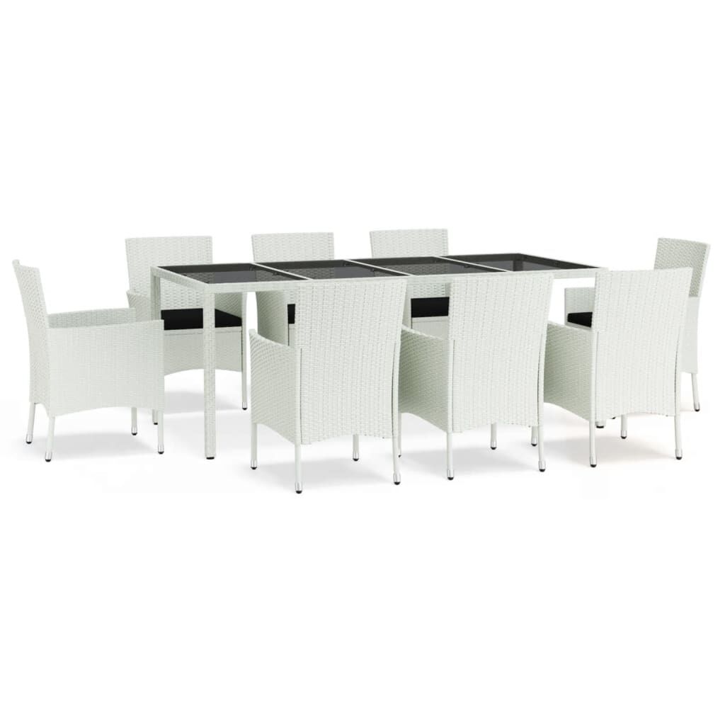 vidaXL 9 Piece Garden Dining Set with Cushions White Poly Rattan
