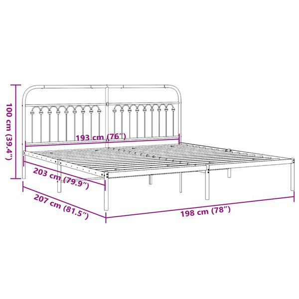 vidaXL Metal Bed Frame without Mattress with Headboard White 193x203cm