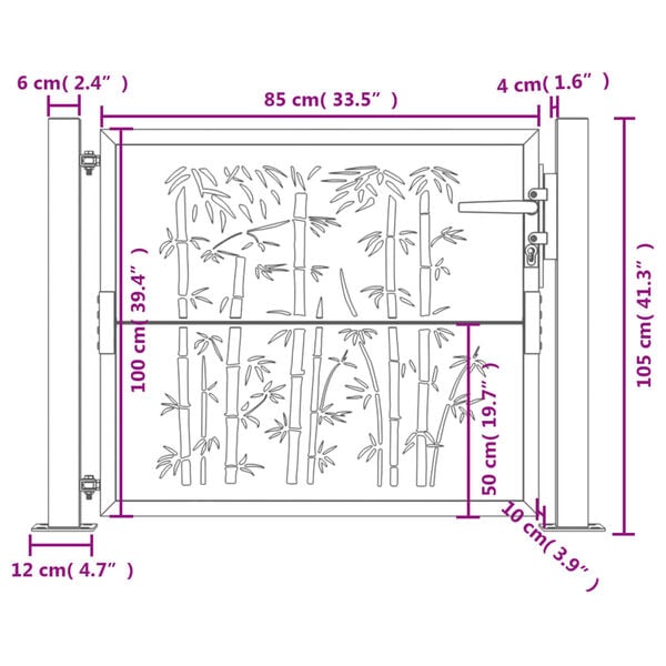 vidaXL Garden Gate Anthracite 105x105 cm Steel Bamboo Design