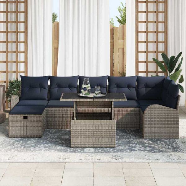 vidaXL Garden Sofa Set with Cushion 8 pcs Grey Poly rattan