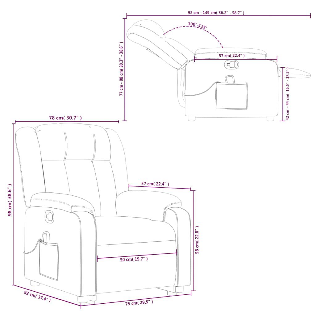vidaXL Stand up Massage Recliner Chair Dark Green Fabric