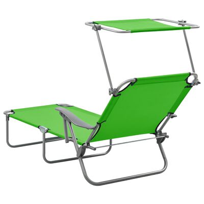 vidaXL Sun Lounger with Canopy Steel Green