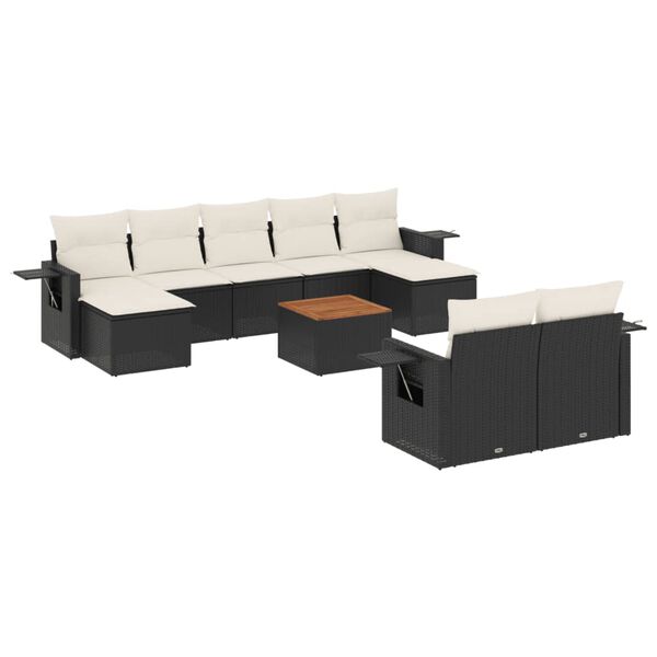 vidaXL 10 Piece Garden Sofa Set with Cushions Black Poly Rattan