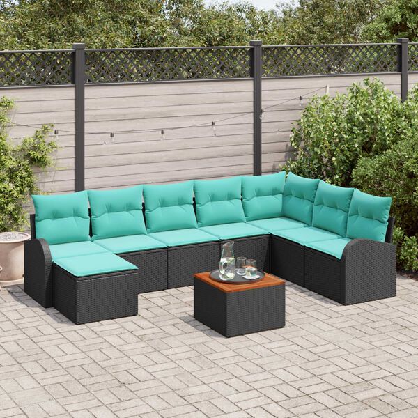 vidaXL Garden Sofa Set 9 pcs Black, turquoise