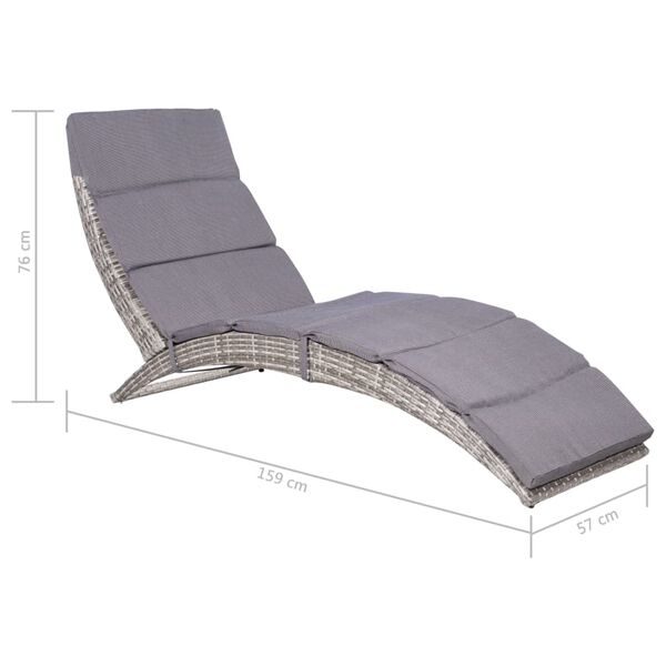 vidaXL Folding Sun Lounger with Cushion Poly Rattan Grey