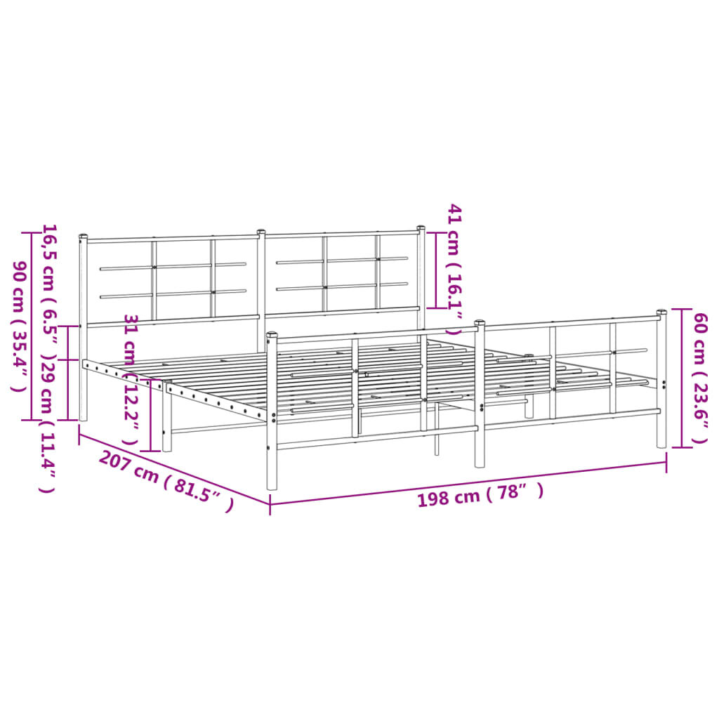 vidaXL Metal Bed Frame without Mattress with Footboard Black 193x203cm