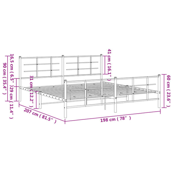 vidaXL Metal Bed Frame without Mattress with Footboard Black 193x203cm