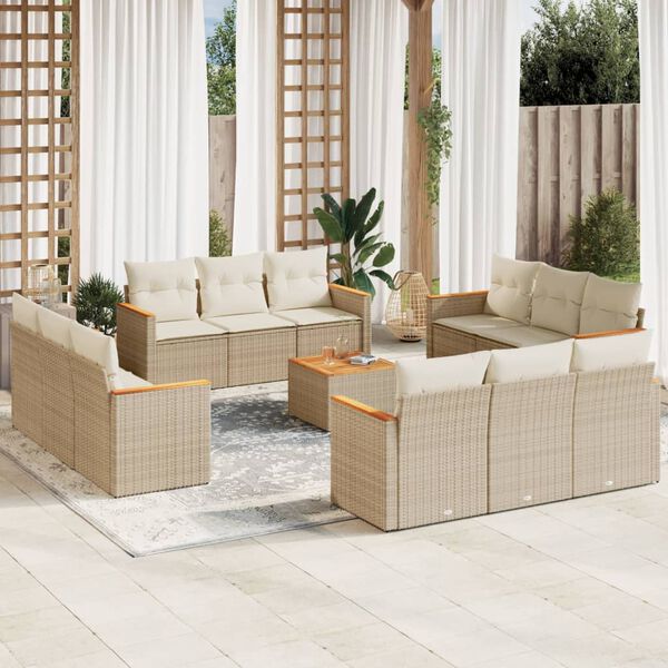 vidaXL 13 Piece Garden Sofa Set with Cushions Beige Poly Rattan