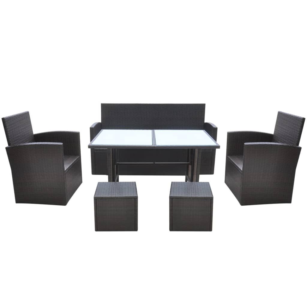 vidaXL 6 Piece Outdoor Dining Set with Cushions Poly Rattan Brown