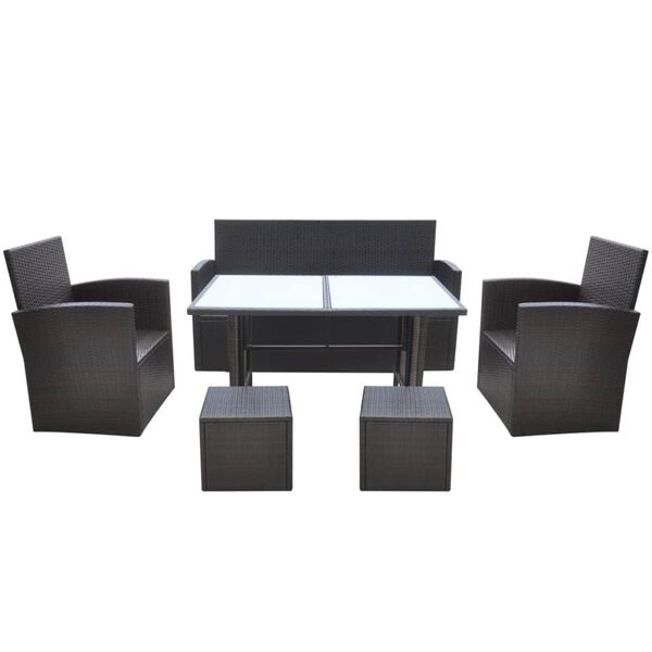 vidaXL 6 Piece Outdoor Dining Set with Cushions Poly Rattan Brown
