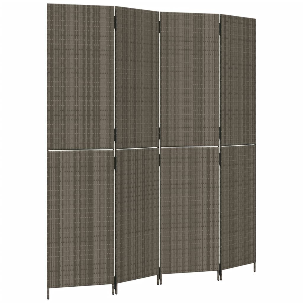 vidaXL Room Divider 4 Panels Grey Poly Rattan