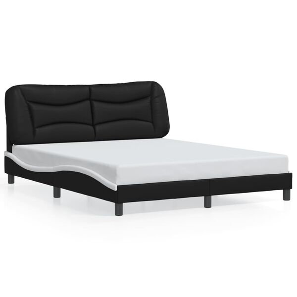 vidaXL Bed Frame without Mattress "Hvar" Black and White 152x203 cm Queen Faux Leather