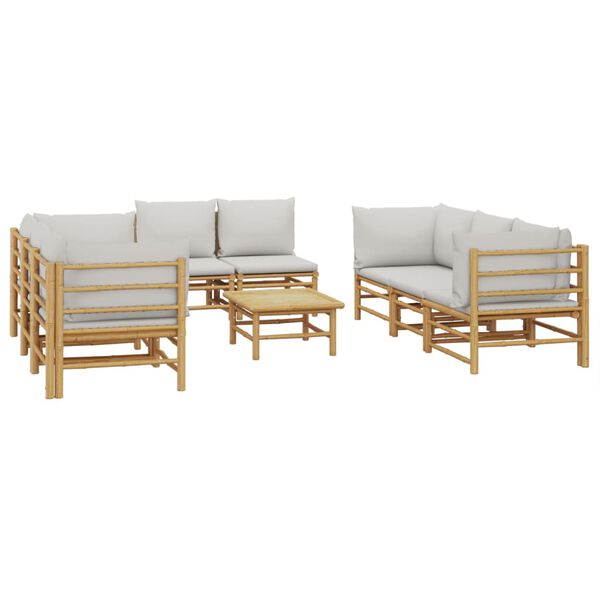 vidaXL 9 Piece Garden Lounge Set with Light Grey Cushions Bamboo