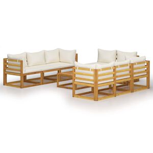 vidaXL 9 Piece Garden Lounge Set with Cushion Cream Solid Acacia Wood