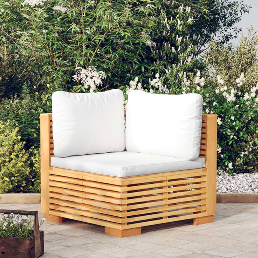 vidaXL Garden Corner Sofa with Cream Cushions Solid Wood Teak